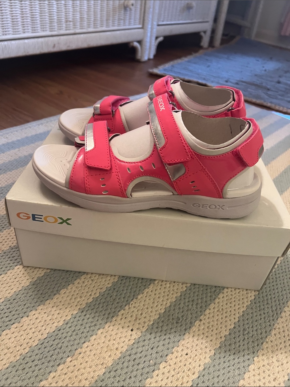 Geox Bright Pink and White Adjustable Sandals